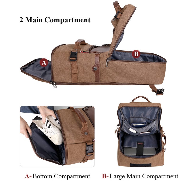 WITZMAN Travel Backpack for Men Women Carry on Luggage Backpack Canvas Rucksack Duffel bag with Shoe Compartmentï¼ˆA2021 big size brownï¼‰ - Image 5